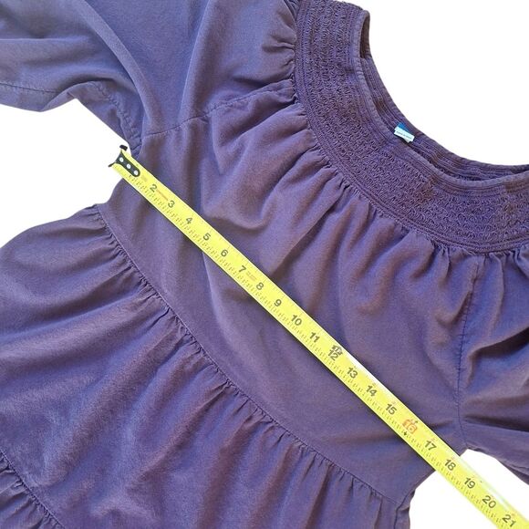 Old Navy Mini Dress M Purple Smocked Tiered Long Sleeve Boho Cotton Blend Pocket - Picture 7 of 15
